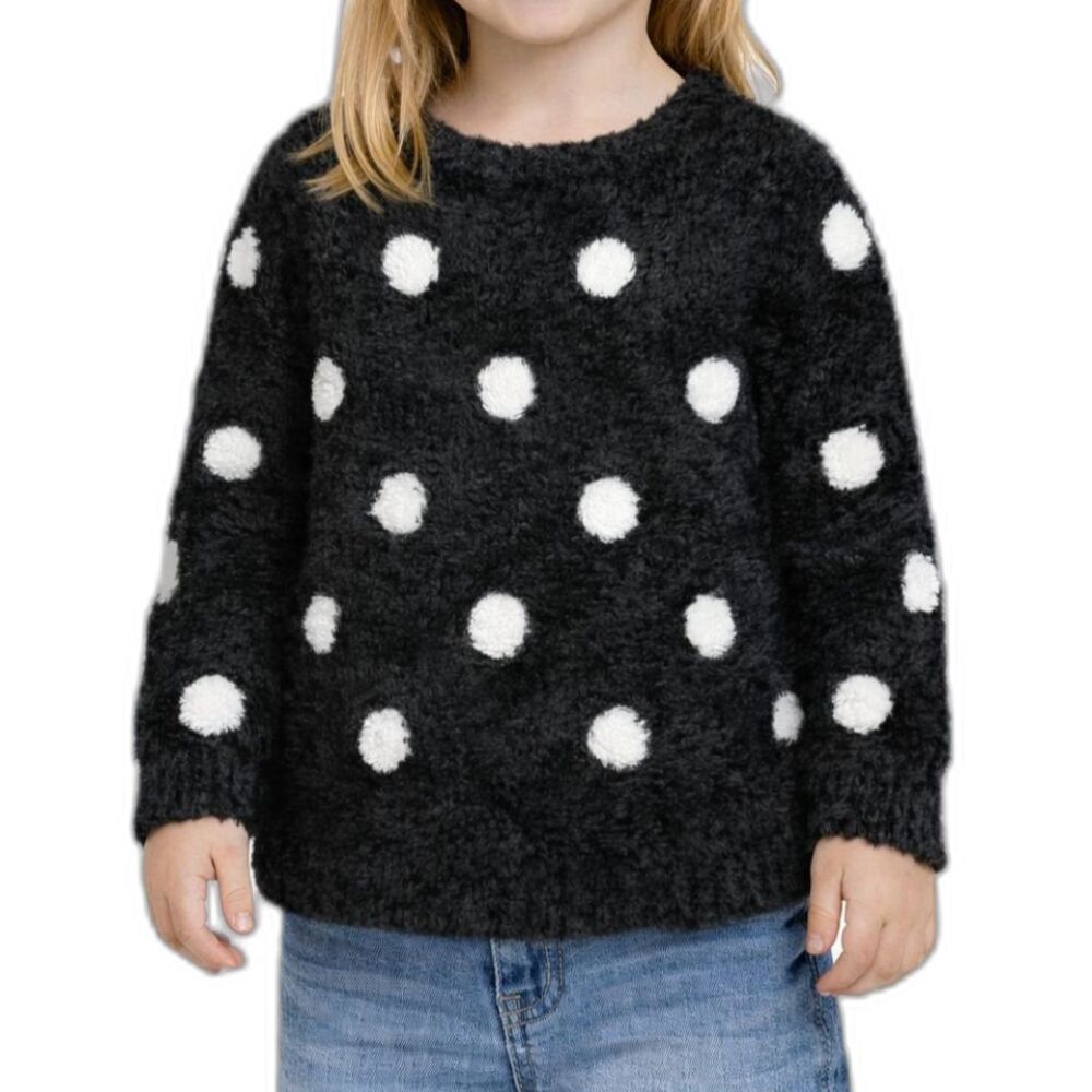 WonderKids Girls’ Fuzzy Polka Dot Sweater - Black & White | 3T